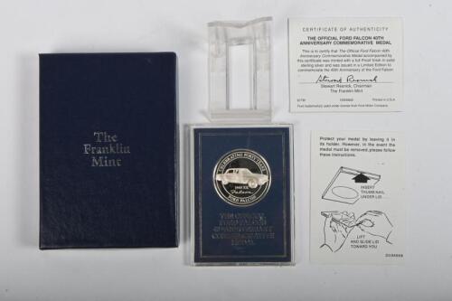 FORD: A Limited Edition Franklin Mint 'THE OFFICIAL FORD FALCON 40TH ANNIVERSARY COMMEMORATIVE MEDAL - FORD FALCON XK 1960 - 2000 MEDAL minted in silver