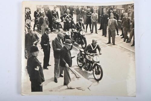 VINCENT TT: A rare&nbsp;original photograph featuring C.J Williams (#1) gridding up on his TTR Series-A for the 1936 Senior TT at the Isle of Man,&nbsp;photograph supplied and stamped on reverse by 'Motor Cycle"