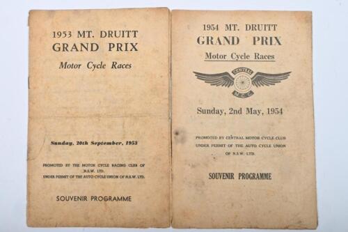 MT. DRUITT: Two MT. DRUITT GRAND PRIX Motor Cycle Races Official Souvenir Programmes from 1953 and 1954