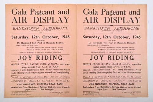 BANKSTOWN AERODROME: Two original copies of a Saturday, 12th October, 1946 'Gala Pageant and AIR DISPLAY, BANKSTOWN AERODROME' advertising flyer
