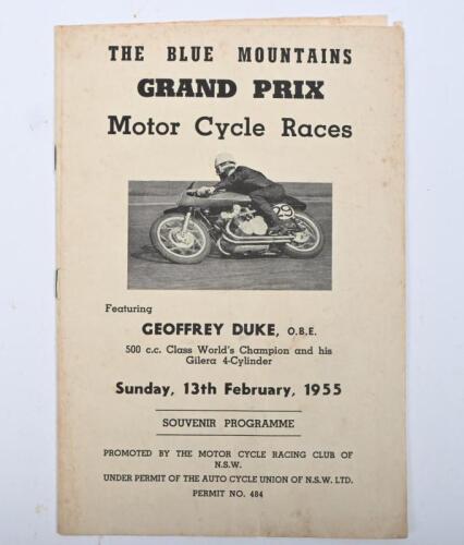 BLUE MOUNTAINS GRAND PRIX: An original Sunday, 13th February, 1955 'THE BLUE MOUNTAINS GRAND PRIX Motor Cycle Races' Souvenir&nbsp;Programme