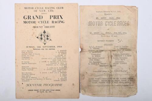 MT. DRUITT: Two 1954 Mt. Druitt 'GRAND PRIX MOTOR CYCLE RACING' Souvenir Programmes