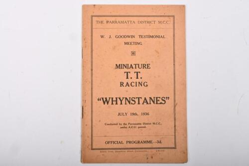WYNSTANES: An original July 19th, 1936 'W.J. GOODWIN TESTIMONIAL MEETING - MINIATURE T.T. RACING "WHYNSTANES" Official Programme