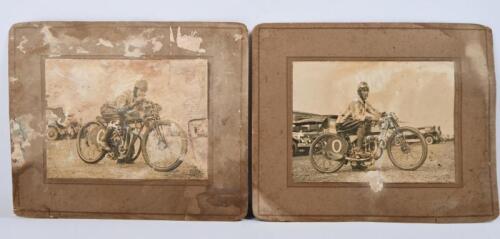 MAROUBRA: Two circa 1920's original black and white pictures of Speedway riders on Royal Enfield motor cycles at Maroubra. Harold Burling picture