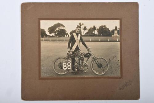WILLIAMS: An original black and white picture of Stuart Williams, the winner of the 25 Mile&nbsp;NSW Tourist Trophy, 1925. Picture signed by Stuart Williams