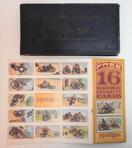 CIGARETTE CARDS: A Cigarette Picture Album with various motor cycle themed cigarette cards. Wills's Cigarettes "TRANSPORT" series, B.D.V CIGARETTES rider cards & 'FAMOUS DIRT-TRACK RIDERS' cards by OGDENS