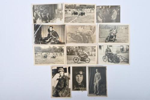 DIRT TRACK RIDERS: A collection of period black and white images depicting dirt track riders. E.Appleby, Vince Bennett, Chas Pillow pictures