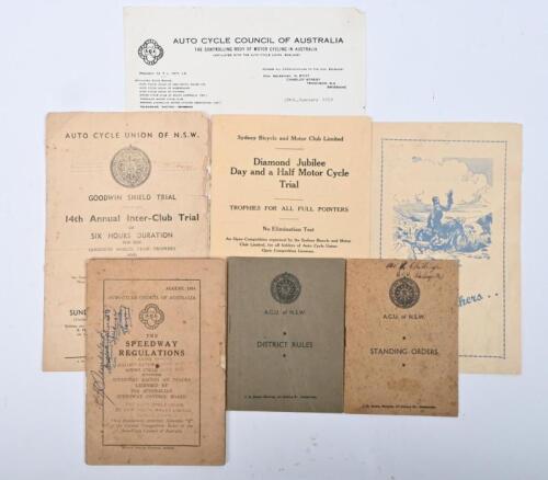 AUTO-CYCLE COUNCIL: A group of literature related to the Auto-Cycle Council of Australia. Speedway Regulations, Entry Forms, Meeting Rules