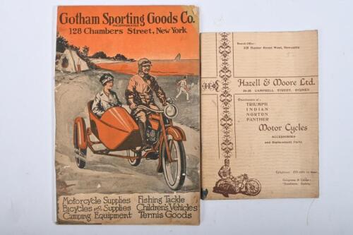 MOTORCYCLE ACCESSORIES: Two Motor Cycle catalogues. 1922 'Gotham Sporting Goods Co, New York' catalogue&nbsp;detailing motorcycle, leisure and sporting items