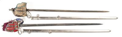 LOT X 2 SCOTTISH OFFICER'S BASKET HILTED SWORD: L/R