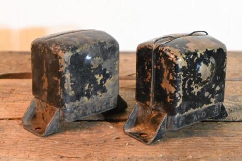 LUCAS: Two Lucas Type MCR2 6v regulators, with brass lids