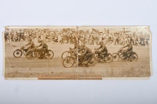 500 c.c: An original panoramic picture of the Australian 500 c.c. motor cycle championship from Penrith Speedway, circa 1930s