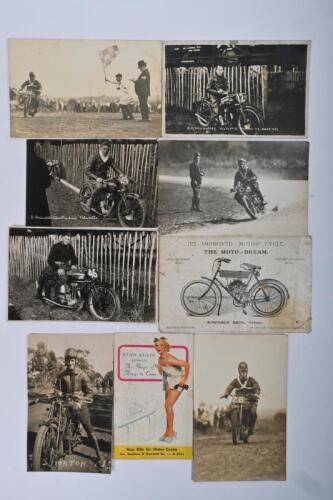 MOTOR CYCLE: A collection of black and white post cards. 1930s images of D.Brewster, C.J. Weatherby "VELOCETTE", Keith Horton & Stan Ellis small format 1952 calendar