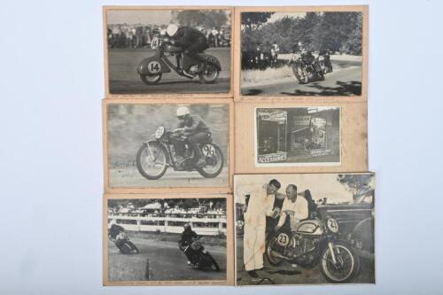 MOTOR CYCLE RACING: A collection of interesting motor cycle racing mounted black and white pictures predominantly from the 1950's. Bob Jemison images. Jemison signature