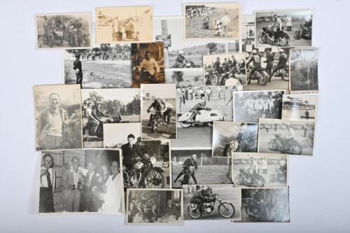 VINTAGE MOTOR CYCLE RACING: A group of black and white vintage motor cycle racing pictures. Harry Hinton, Tony McAlpine & circa 1954 Mount Druitt featuring BMW's pictures
