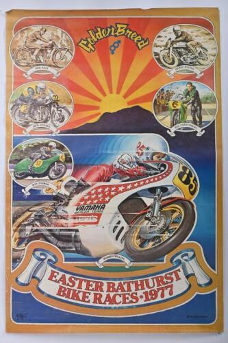BATHURST: A 1977 advertising poster for "Golden Breed, Easter Bathurst Bike Races 1977", featuring various well known racers, 90 x 60cm