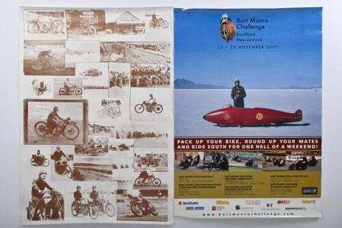 EVENTS: Two event advertising posters, one at Sellincks Beach 1986 and the other for the "Burt Munro Challenge" in Southland, New Zealand, largest 62 x 43.5cm