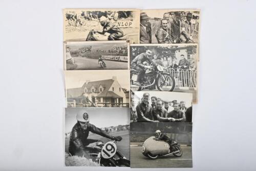 VINTAGE MOTOR CYCLE RIDERS: A collection of black and white vintage motor cycle rider images. Ken Kavanagh&nbsp;winner of 1956 Australian Junior TT winner & Stanley Woods after winning senior T.T. Race images