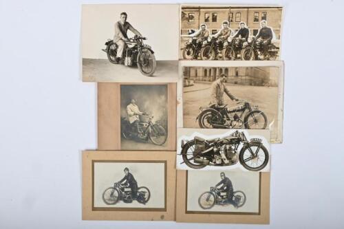 MOTOR CYCLES: A group of publicity&nbsp;photographs of various early&nbsp;motor cycling scenes. Harry Noad with B.S.A & 'WHIFFLING CLARA' Supercharged Velocette pictures