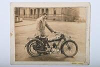 MOTOR CYCLES: A group of publicity&nbsp;photographs of various early&nbsp;motor cycling scenes. Harry Noad with B.S.A & 'WHIFFLING CLARA' Supercharged Velocette pictures - 2