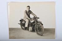 MOTOR CYCLES: A group of publicity&nbsp;photographs of various early&nbsp;motor cycling scenes. Harry Noad with B.S.A & 'WHIFFLING CLARA' Supercharged Velocette pictures - 6