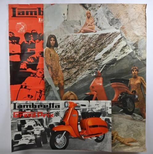 LAMBRETTA: Three circa 1960/70s advertising posters for Lambrettas, largest 98 x 68cm, wear and tears to the lower&nbsp;left sides of the two larger posters