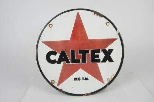 CALTEX: An early 'Caltex' red and white enameled sign.