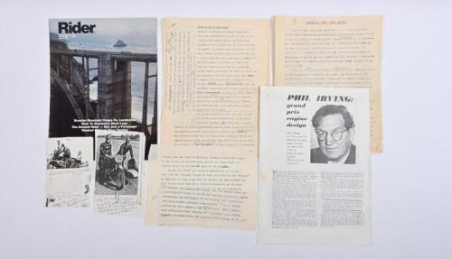 IRVING/ARTICLES: A folder housing an interesting set of articles written by Phil Irving. 'WHERE DO WE GO FROM HERE - grand prix engine design' as used&nbsp;in 'Australian Motor' 1967