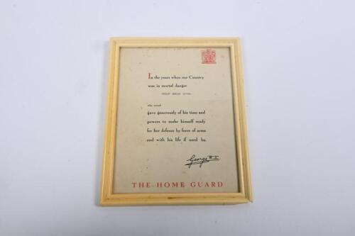 IRVING/HOME GUARD: A framed 'THE HOME GUARD' certificate as awarded to Philip Edward Irving
