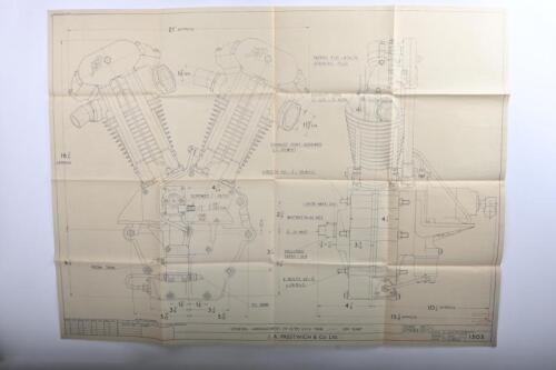 IRVING/HUNT: An interesting set of items related to Reg&nbsp;Hunt and J.A.P MOTORS. 1949 J.A.P 8/80 Engine Letter, 1949 'GENERAL ARRANGEMENT OF 8/80 O.H.V. TWIN - DRY SUMP' technical drawing (PART No. 1505) & '8-80 OHV J.A.P. TWIN J.A.P RACING FUEL' torque cu
