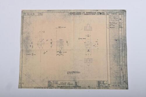 IRVING/TRANSISTOR: A copy of a 1961 technical drawing of 'OULTINE OF TRANSISTOR PICK-UP' (DRG No. 544 142 35). As produced by JOSEPH LUCAS LTD., BIRMINGHAM, ENGLAND