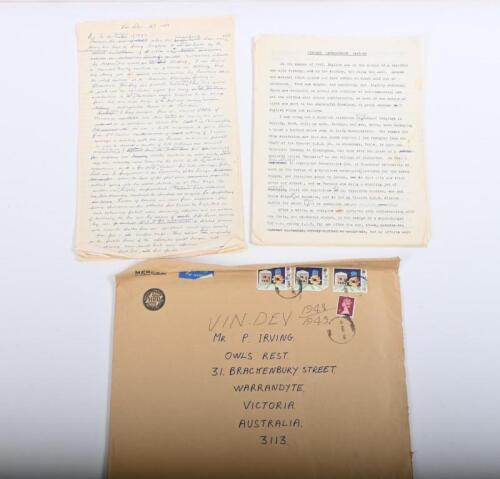 IRVING/VINCENT DEVELOPMENT: A set of handwritten notes by Phil Irving with typed drafts regarding 'VINCENT DEVELOPMENT 1943-49'