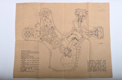 IRVING/B.R.M: A print copy of the composite transverse cross section of the 1963 BRM 1.5 litre V8 engine