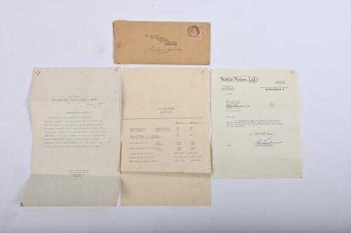 IRVING/NORTON: Original 1959 Norton MANX Data Sheets. Housed in 'Norton Motors' original envelope addressed to Phil Irving