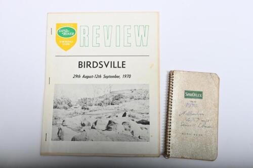 IRVING/LAND ROVER: Two items related to Phil Irving&nbsp;and Land Rover. SPIROFLEX&nbsp;Memo Book labelled '1974 Nullarbor&nbsp;4767 miles Series II LRover'