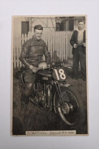 IRVING/JACK WILLIAMS: A Post Card depicting Jack Williams prior to the 1934 Senior T.T. Race