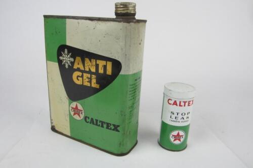 CALTEX: Two Caltex items including 'Caltex Anti Gel' can and 'Caltex Stop Leak' tin