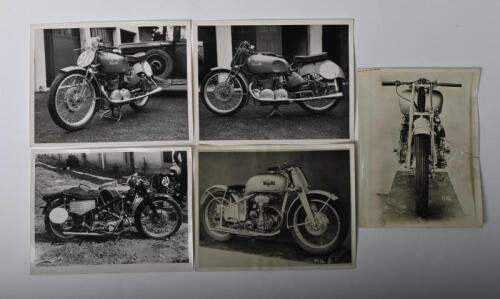 IRVING/ITALIAN MOTOR CYCLES: A group of&nbsp; black and white pictures of Italian motor cycles including Benelli, Bianchi and Gilera. Benelli images with Phil Irving signature to reverse