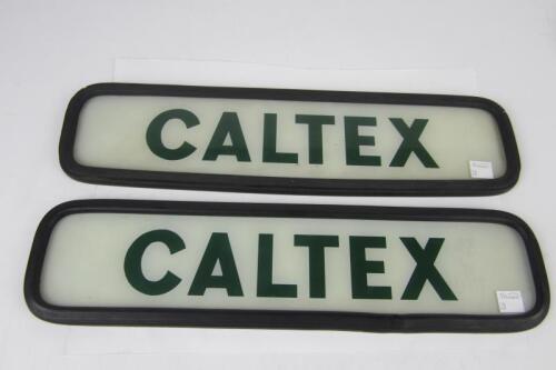 CALTEX: Two oval glass petrol pump illumination panels with rubber surround