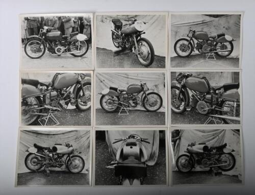 GUZZI: A group of Moto Guzzi black and white images. 1951 500 c.c V Twin Moto Guzzi imges. Phil Irving signatures