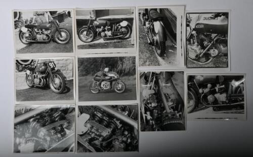 IRVING/M.V,DUCATI: A group of black and white pictures depicting 1950's/1960's M.V Agusta and Ducati motor cycles. M.V Agusta pictures with Phil Irving signature