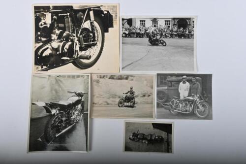 IRVING/MOTORCYCLES: A collection of period black and white motor cycle publicity photographs. T.T motorcycle pictures