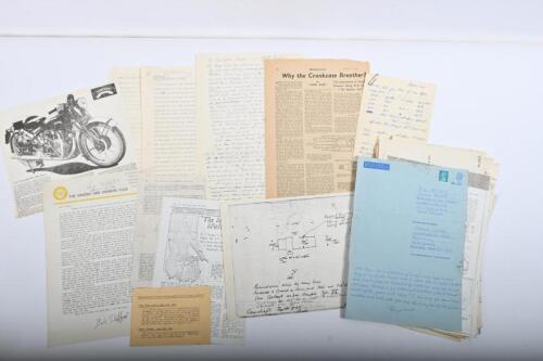 IRVING/VINCENT: A folder housing a myriad of hand written sheets and articles used by Phil Irving regarding Vincent HRD Development 1931 - 1937