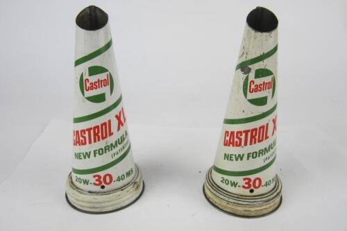 CASTROL: Two tin Catstol XL '20W-30-40 MS' oil bottle pourers