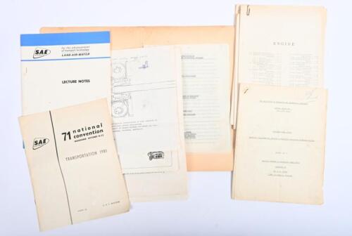 IRVING/LECTURE NOTES: A group of lecture note literature by various presenters including Phil Irving. 'INCREASED POWER OUTPUT - TECHNICAL CONSIDERATIONS INVOLVED IN MODIFYING PRODUCTION AUTOMOBILE ENGINES' note set signed by Phil Irving