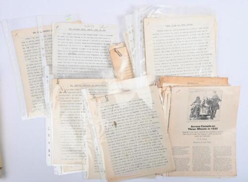 IRVING/ARTICLES: A collection of typed drafts and letters by Phil Irving for various publications including 'Auto Action', 'Classic Bike', 'Motorcycle Action', 'Revs'