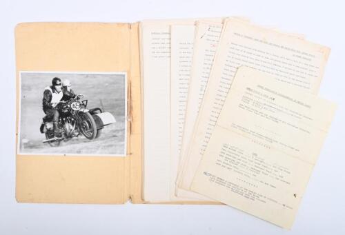 IRVING/SINCLAIR: A draft copy of 'RACING A "VINCENT" SIDE CAR PLUS CAR TRIALS AND RACES WITH PHIL IRVING M.B.E' reflective piece by Frank Sinclair