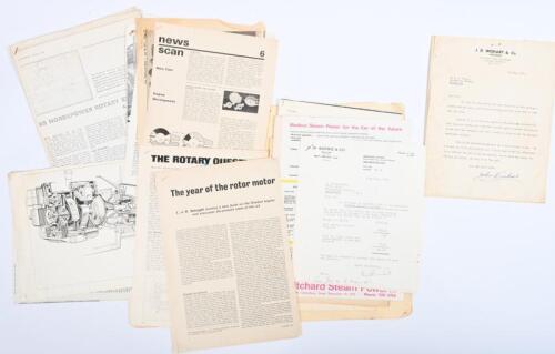IRVING/ENGINES: A folder of engine information predominantly concerned with rotary engines. 'THE WISHART 25/30 H.P. COMPOUND INDUSTRIAL ENGINE' as addressed to Phil Irving from J.D. Wishart