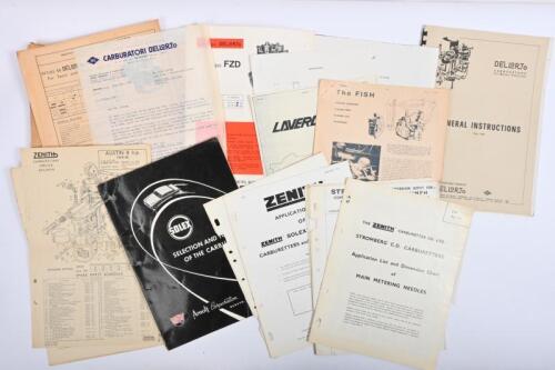 IRVING/CARBURETTORS: A group of brochures, service bulletins and informations sheets regarding carburettors. DELLORTO, SOLEX, ZENITH Carburettor information