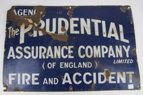 INSURANCE: An early enamel sign &lsquo;Agency the Prudential Assurance Company of England, Fire and Accident
